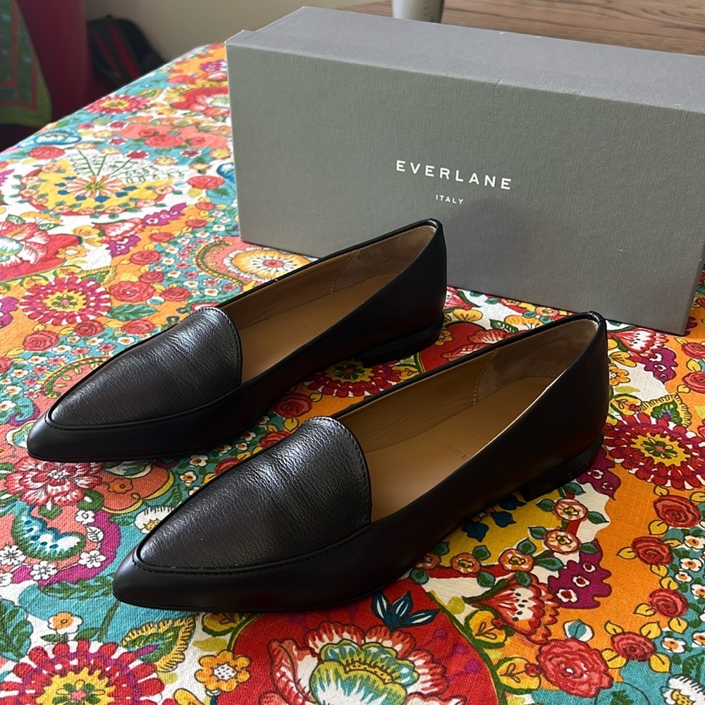 Everlane NWT Black Leather Ballet Flats Made in Italy Size 8
